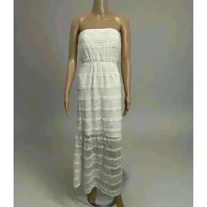 MONTEAU Los Angeles Sleeveless Ivory Lace Maxi Dress SZ S Beach Vacay Elegant